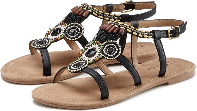 Lascana Sandalen Zomerschoen Sandalette zomerschoen van leer met steentjes in glinsterende look