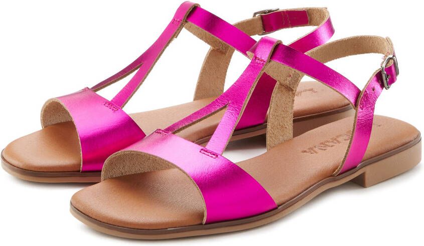 Lascana Sandalen Zomerschoen van leer in metallic-look sandaal zomerschoen