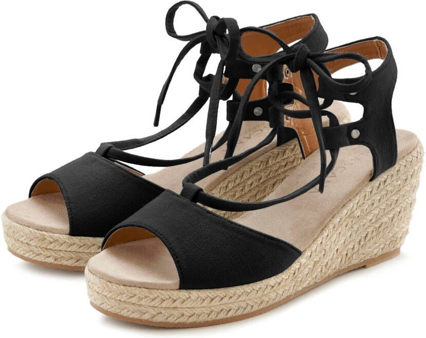 Lascana Sleehaksandaaltjes Zomerschoen Sandalette sandaal met sleehak bamboe-look & veters VEGAN