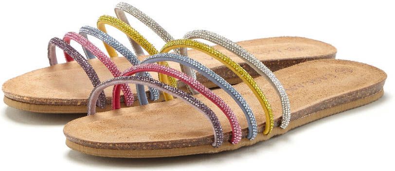 Lascana Slippers met leer en strasssteentjes mule sandaal open schoen