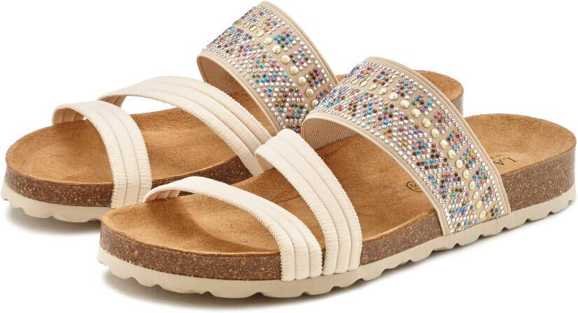 Lascana Slippers Mule sandaal open schoen zomerschoen Mule sandaal open schoen met kurkvoetbed en elastische riemen