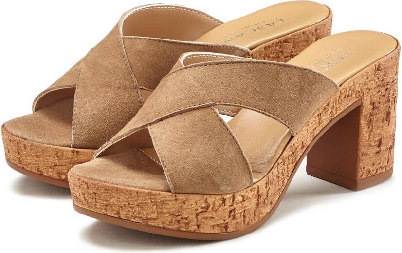 Lascana Slippers Mule sandaal open schoen van leer met blokhak