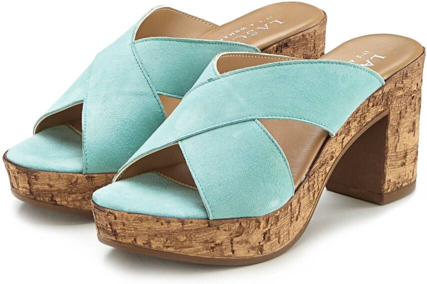 Lascana Slippers Mule sandaal open schoen van leer met blokhak