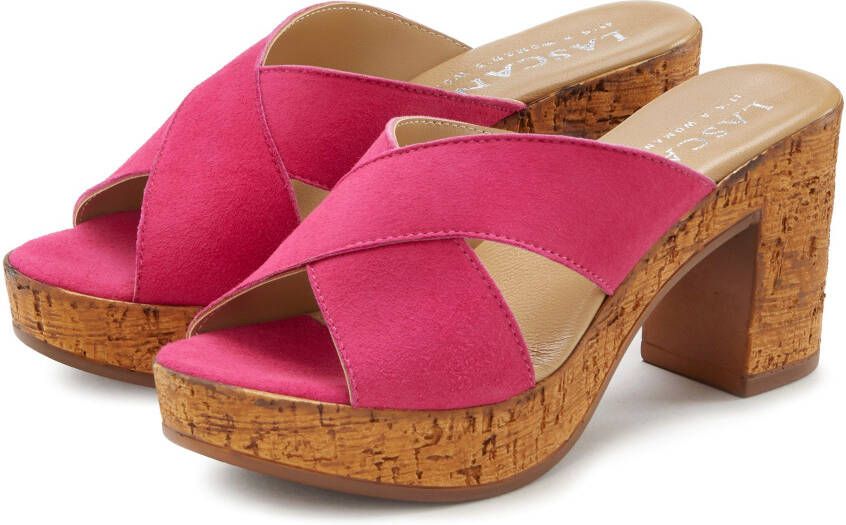 Lascana Slippers Mule sandaal open schoen van leer met blokhak