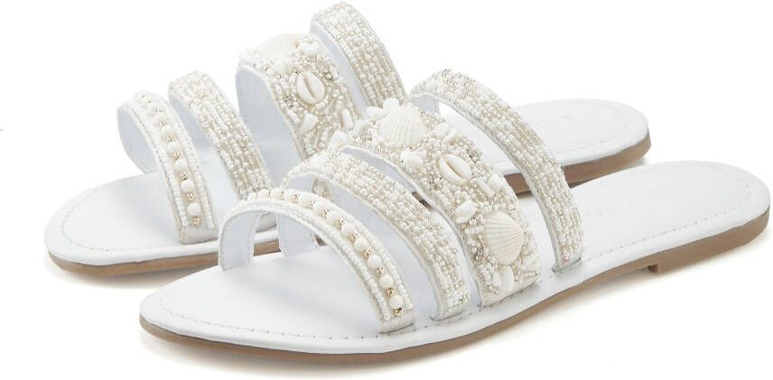Lascana Slippers Sandaal zomerschoen mule met luxueus gegarneerde riempjes