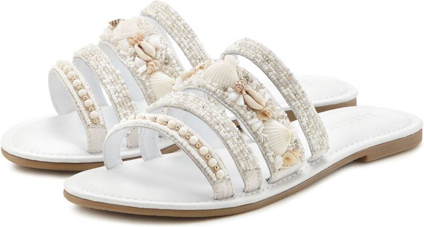 Lascana Slippers Sandaal zomerschoen mule met luxueus gegarneerde riempjes