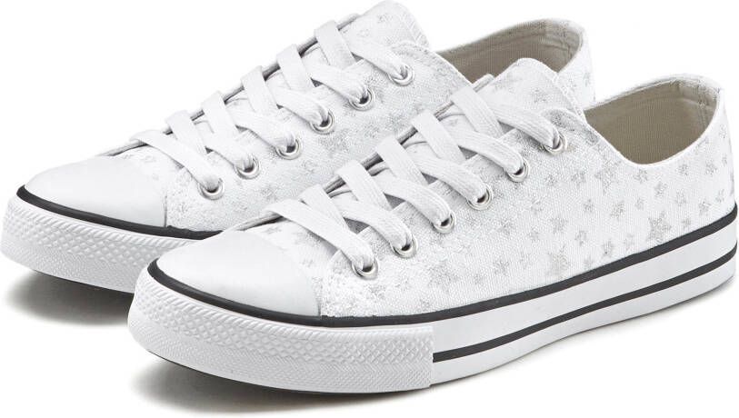 Lascana Sneakers met sterrenprint in glitter-look vrijetijdsschoen veterschoen - Foto 1
