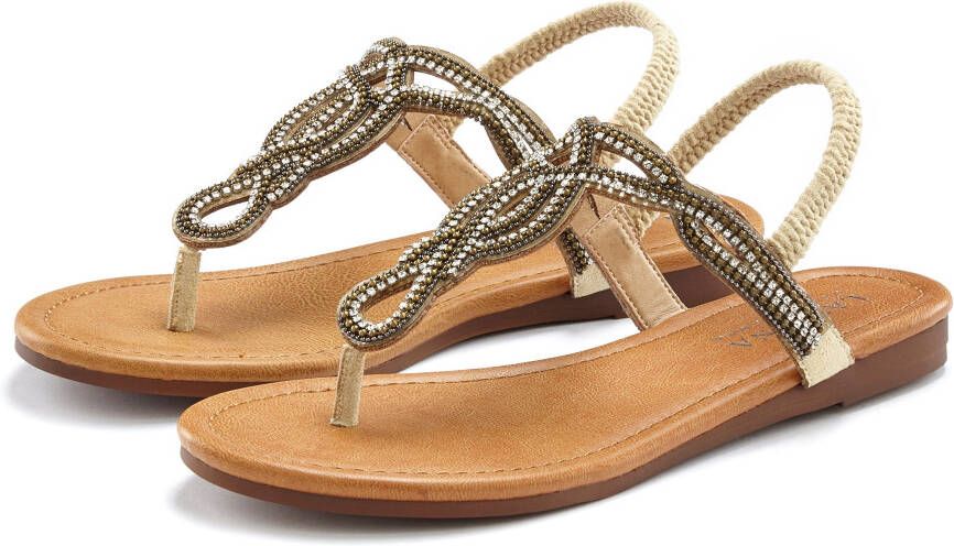 Lascana Teenslippers Sandaal pantoffel met sierstenen in glitter-look VEGAN