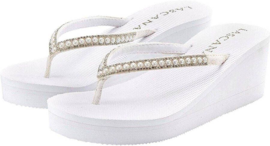 Lascana Badslippers Sandaal pantoletten badschoen met sleehak en parels VEGAN