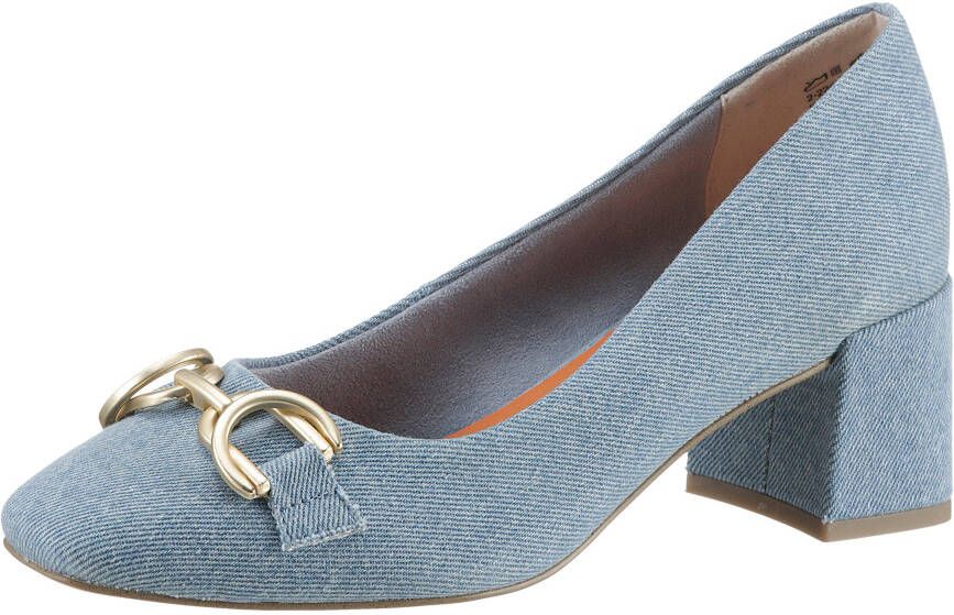 Marco Tozzi Pumps avondschoen feestelijke schoen blokhak met gouden sierketting