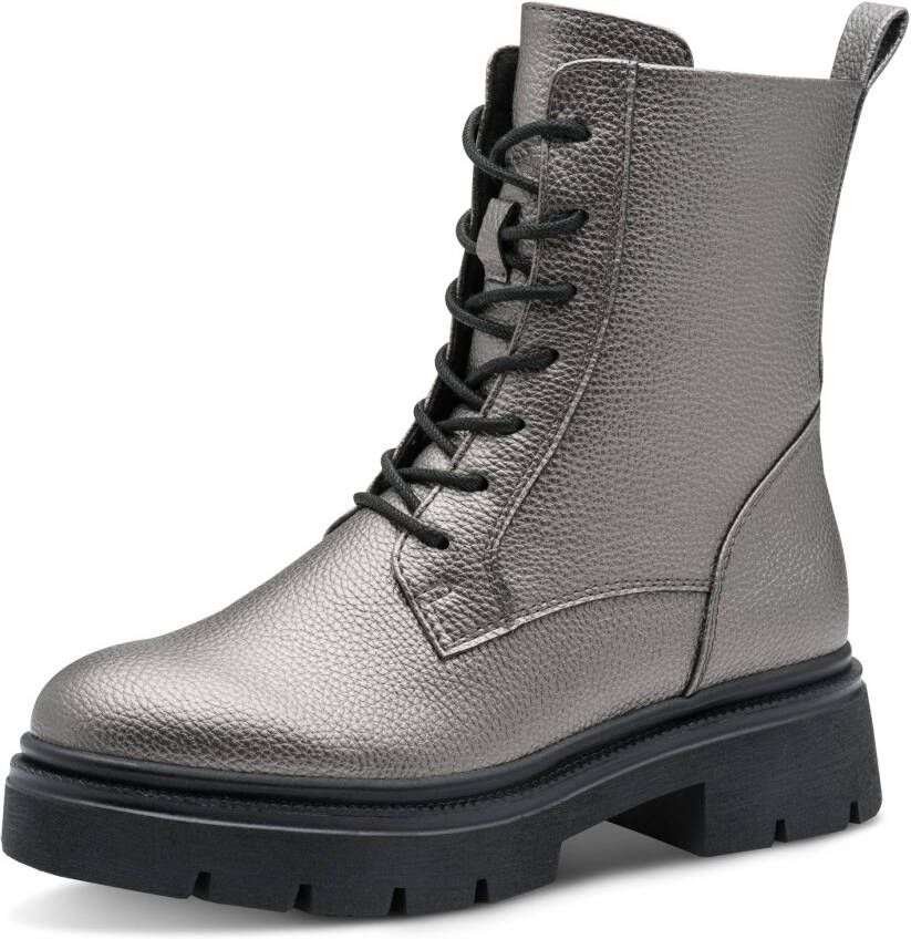 Marco Tozzi Veterlaarsjes veterboots herfstboots in coole metallic-look