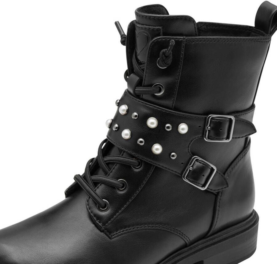 Marco Tozzi Veterlaarsjes blokhak veterboots met sierslips en sierparels - Foto 3
