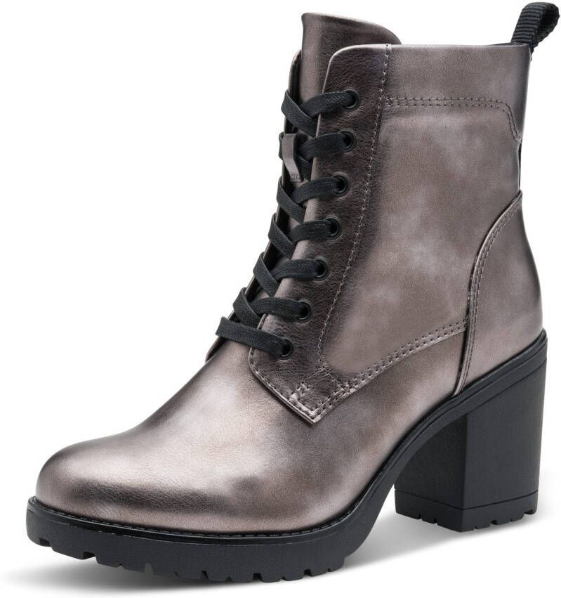 Marco Tozzi Veterlaarsjes hakken enkellaars veterschoenen in vegan-verwerking