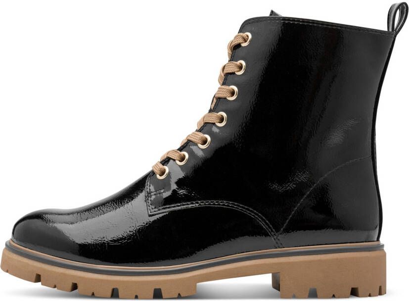 Marco Tozzi Veterschoenen blokhak veterenkellaarsjes in glanzende optiek
