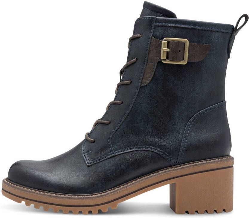 Marco Tozzi Winterlaarzen blokhak veterschoenen enkellaarsjes met contrast-frame naad - Foto 2