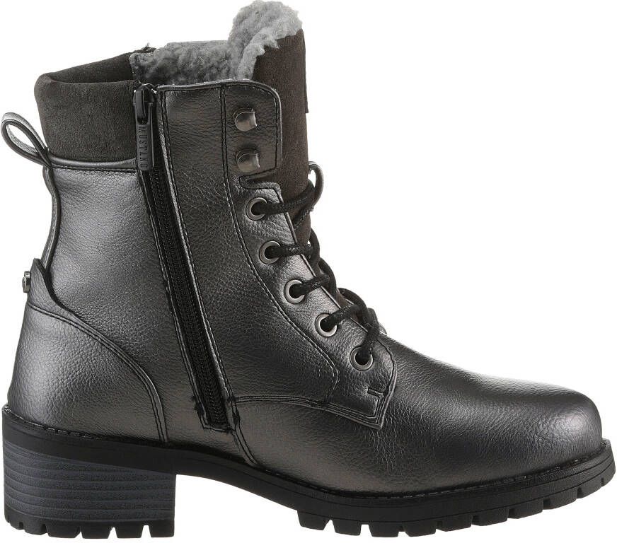 Mustang Shoes Veterschoenen enkellaars hakken in metallic-look smalle vorm