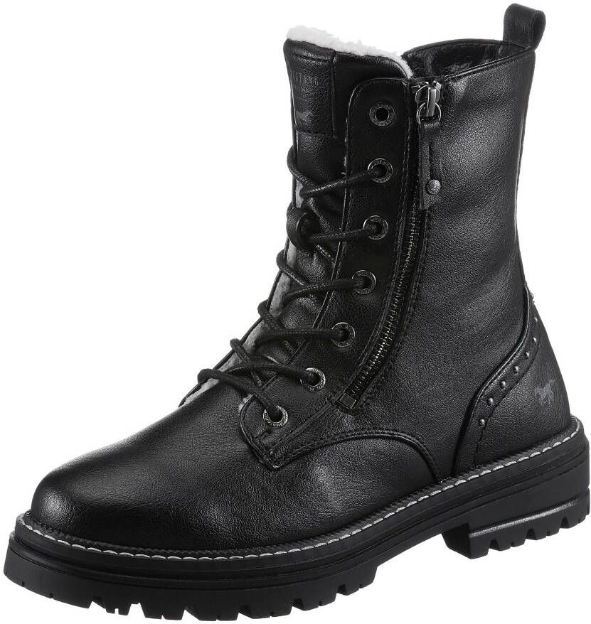 Mustang Shoes Winterlaarzen hakken winter enkellaars veterschoenen nagels en decoratieve naden
