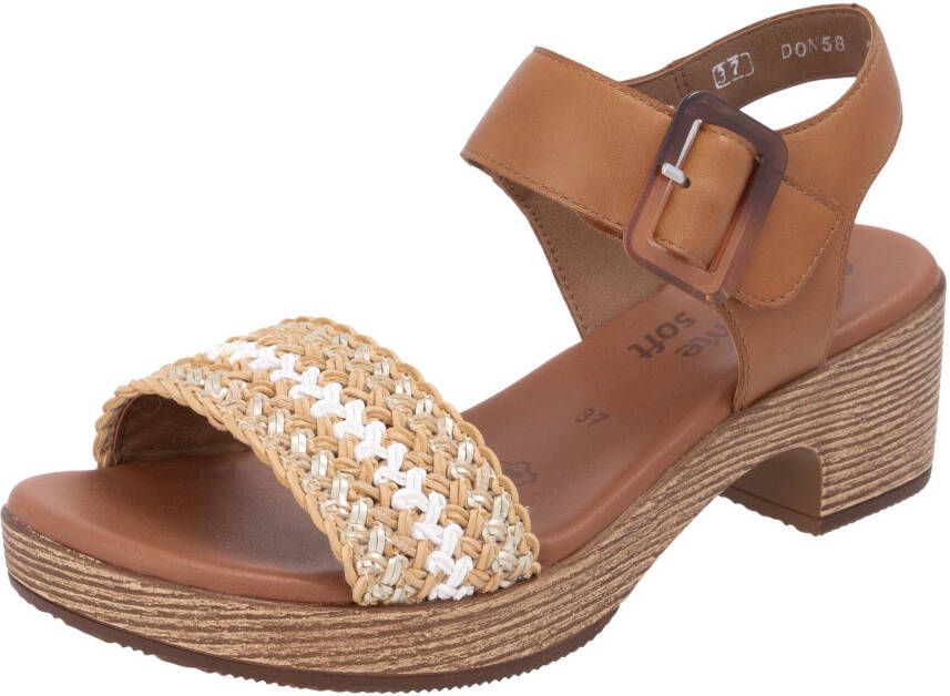 Remonte Sandaaltjes blockhak plateau sandaal zomerschoen met bandage in jute-look