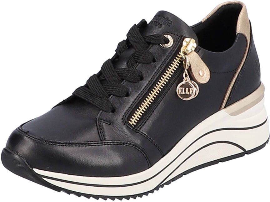 Remonte Sneakers met sleehak vrijetijdsschoen lage schoen veterschoen met goudkleurige logo-hanger
