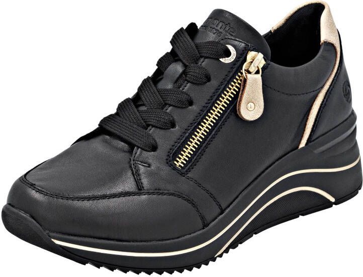 Remonte Sneakers met sleehak vrijetijdsschoen lage schoen veterschoen met goudkleurige logo-hanger