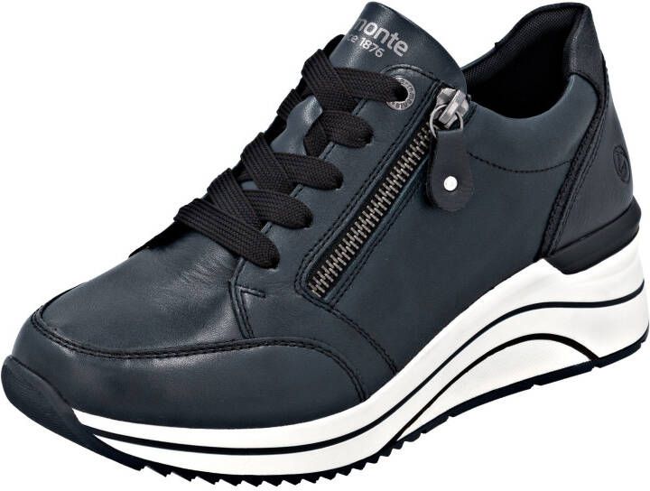 Remonte Sneakers met sleehak vrijetijdsschoen lage schoen veterschoen met goudkleurige logo-hanger