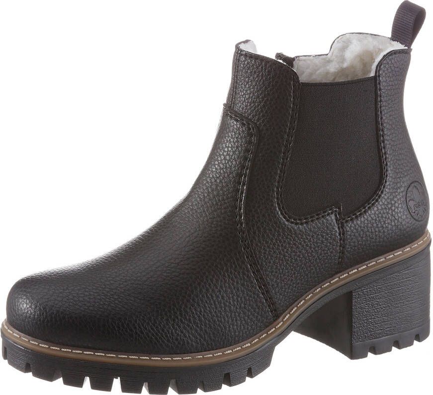 Rieker Chelsea-boots enkellaarsjes boots blokhak met structuur op het bovenmateriaal