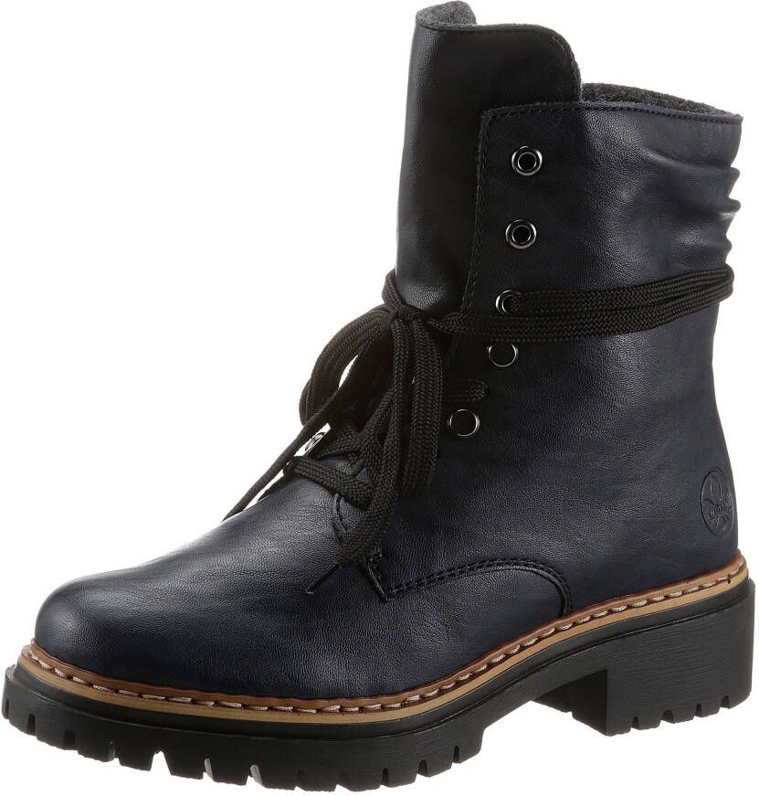 Rieker Hoge veterschoenen enkellaarsjes profielzool blokhak met casual vetersluiting