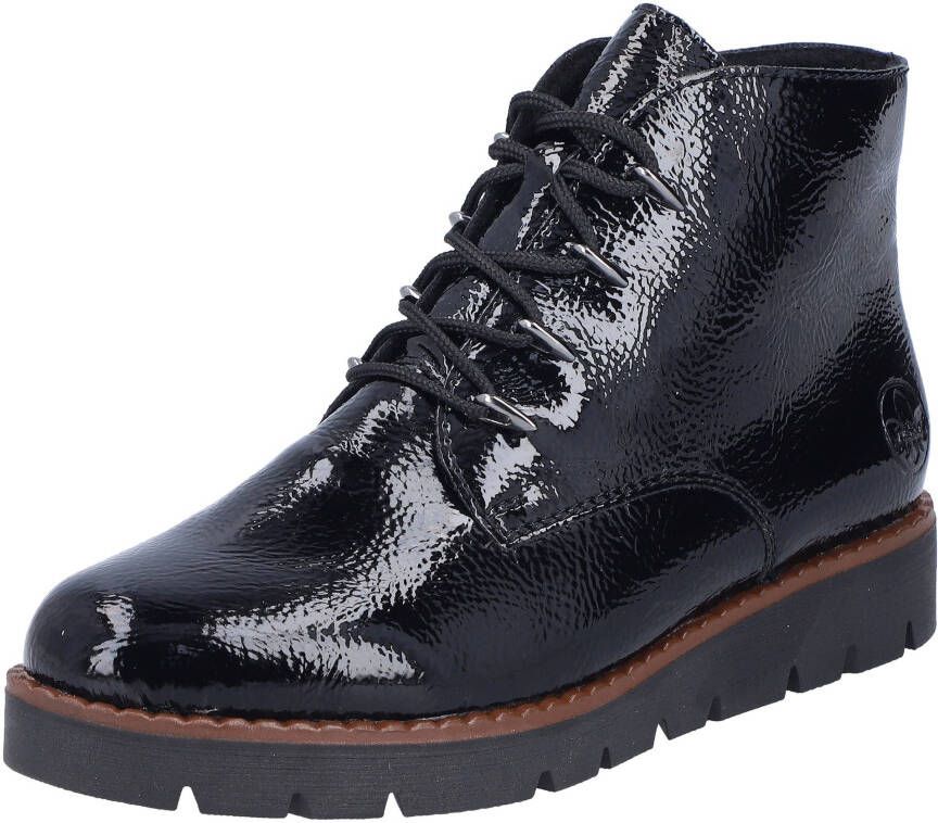 Rieker Plateaulaarsjes veterschoenen enkellaars wedge laarzen met aantrek-lus in glanzend look