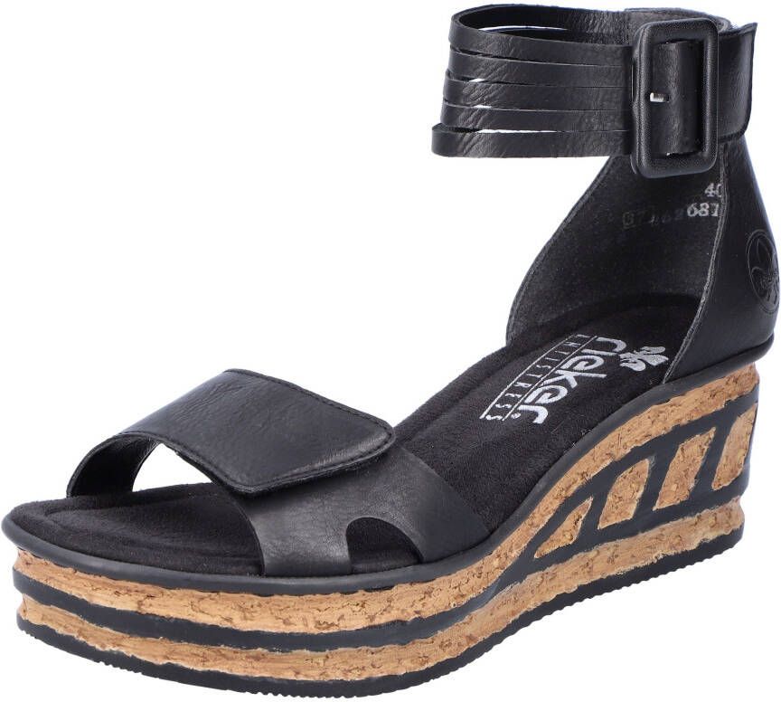 Rieker Sandaaltjes zomerschoen sandaal sleehak met loopzool in kurk-look