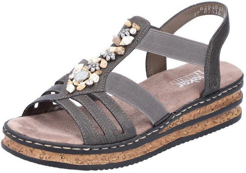 Rieker Sandalen zomerschoen sandaal sleehak met decoratieve steentjes