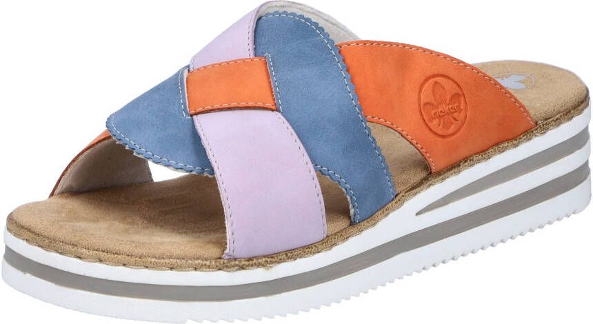 Rieker Slippers Zomerschoen strandschoen huisschoen met twee kleurige plateausool