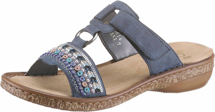 Rieker Slippers sleehak zomerschoen pantoffels met pailletten- en parelrand - Foto 1