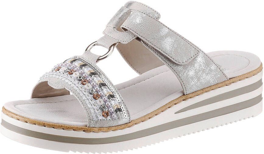 Rieker Slippers plateau zomerschoen pantoffels met decoratieve parels en pailletten