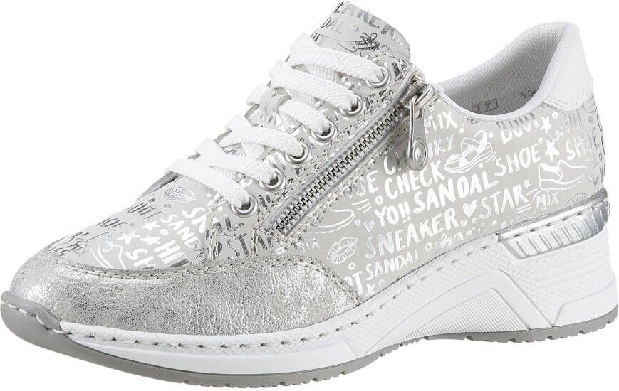 Rieker Sneakers bedrukt met letters vrijetijdsschoen lage schoen veterschoen