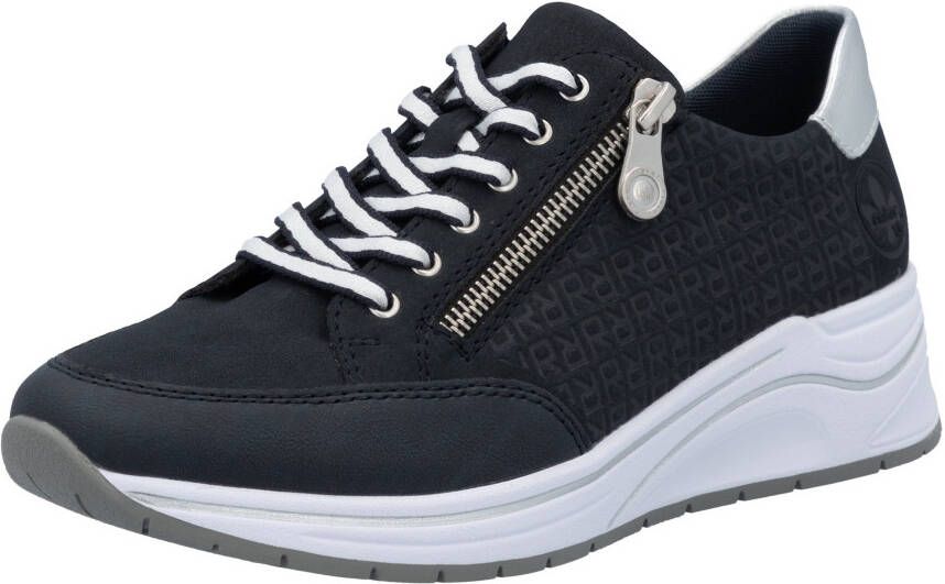 Rieker Sneakers met sleehak lage schoen veterschoen vrijetijdsschoen bedrukt met letters