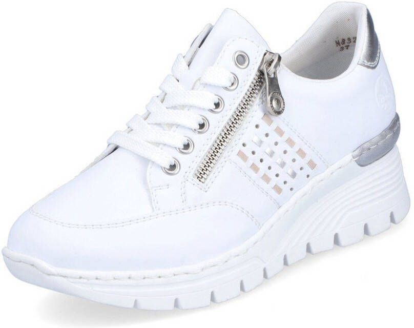 Rieker Sneakers met sleehak met zij vlechtopeningen vrijetijdsschoen lage schoen veterschoen
