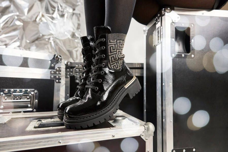 Rieker Veterschoenen enkellaars hakken met textielinzet aan de schacht