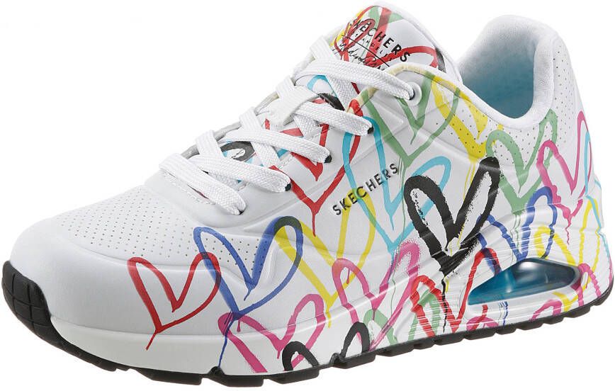 Skechers Sneakers met sleehak UNO-SPREAD THE LOVE Vrijetijdsschoen lage schoen veterschoen met coole graffiti-print