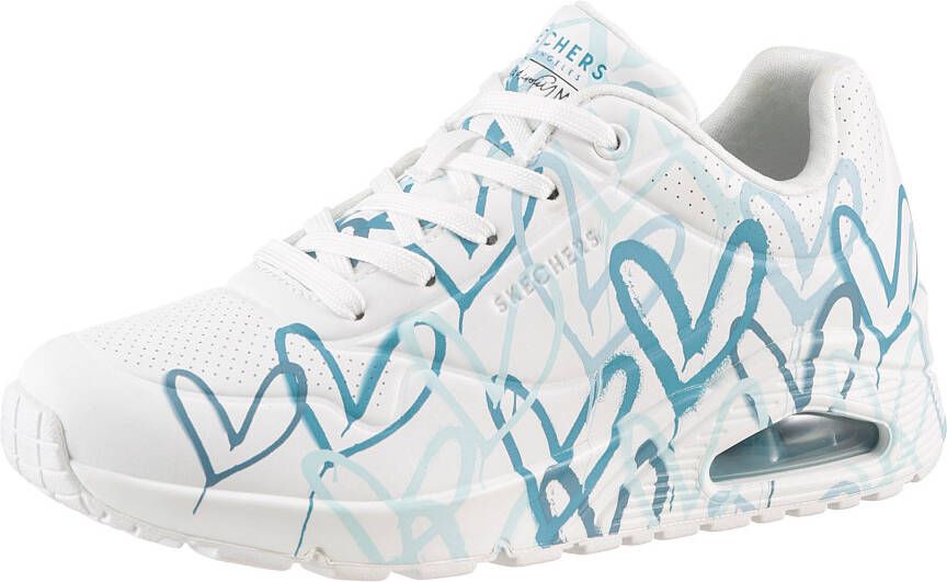 Skechers Sneakers met sleehak UNO-SPREAD THE LOVE Vrijetijdsschoen lage schoen veterschoen met coole graffiti-print