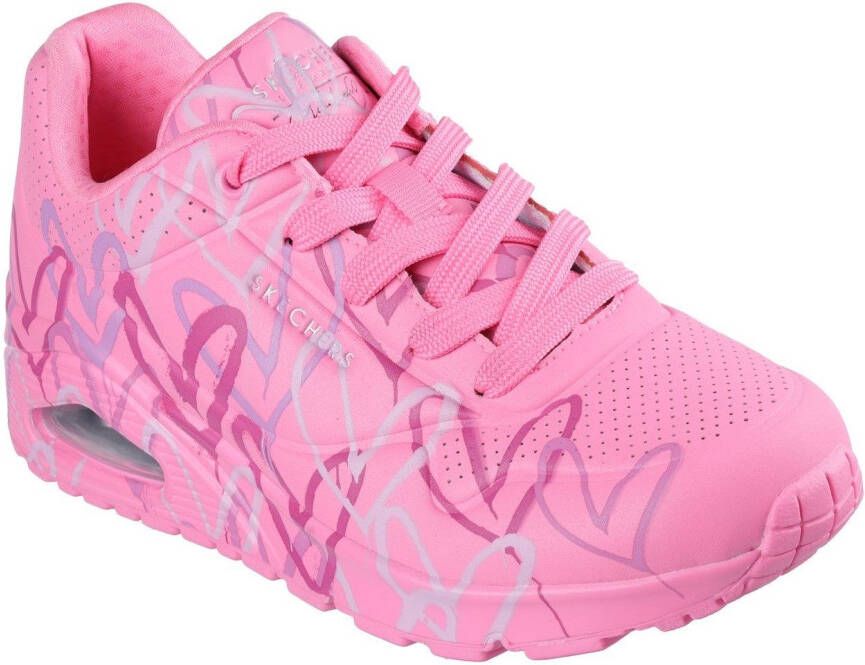 Skechers Sneakers met sleehak UNO-SPREAD THE LOVE Vrijetijdsschoen lage schoen veterschoen met coole graffiti-print