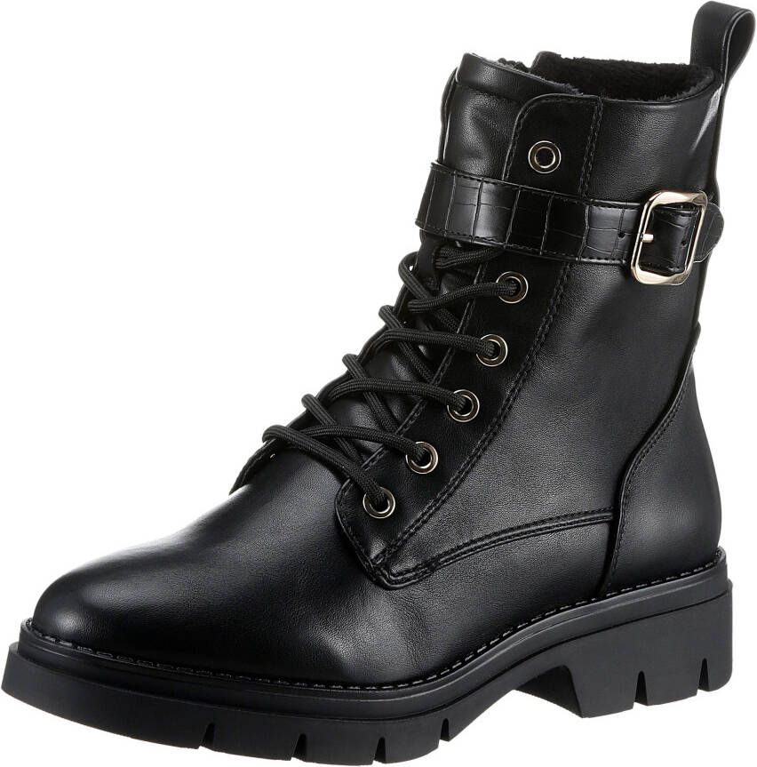 Tamaris Hoge veterschoenen met decoratief bandje in reptielenpatroon en gesp - Foto 7