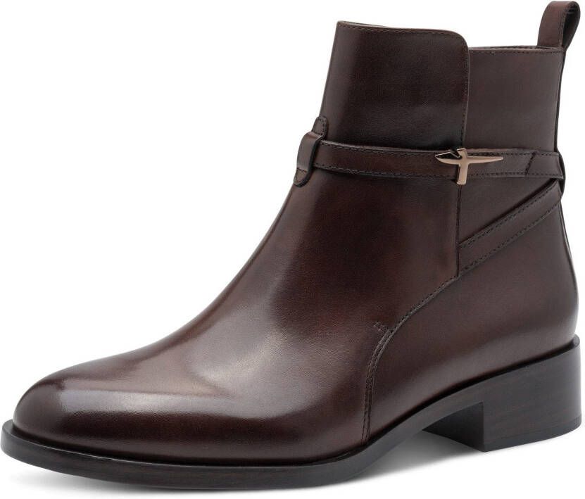 Tamaris Laarsjes blokhak business schoen ankleboots met t-logo decoratie