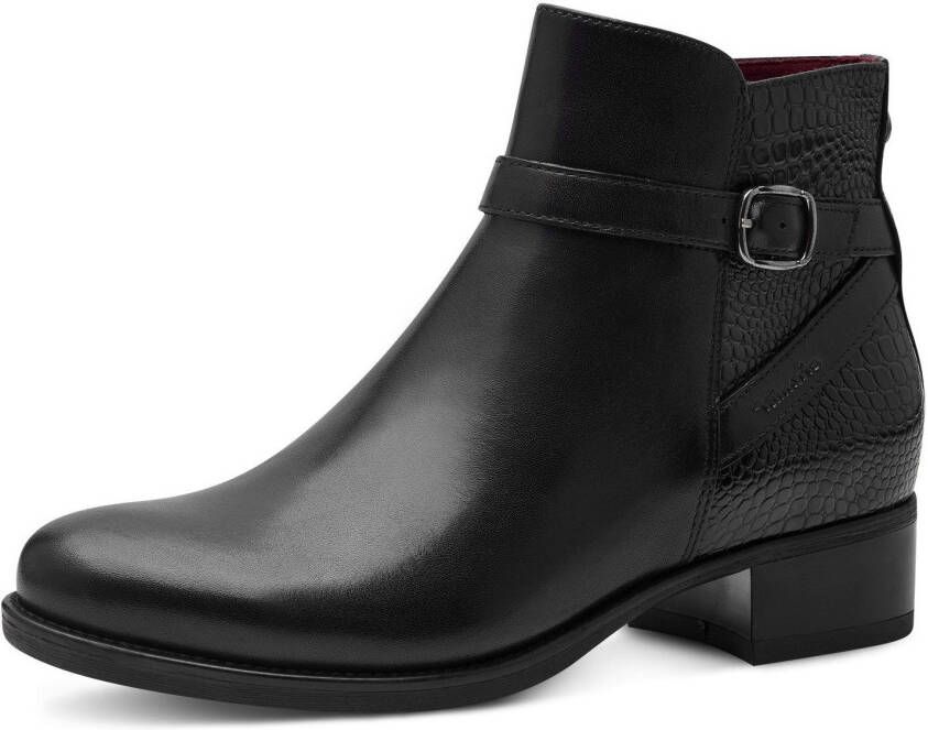 Tamaris Laarsjes blokhak business schoen laarzen met decoratieve gesp en logo-embossing