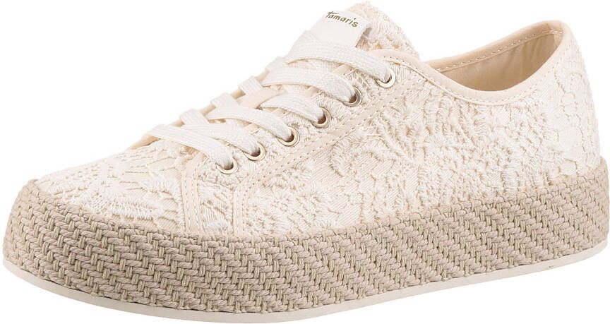 Tamaris Plateausneakers freizeitschoen lage schoen veterschoen met haakapplicatie