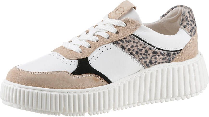Tamaris Plateausneakers in materiaalmix vrijetijdsschoen lage schoen veterschoen