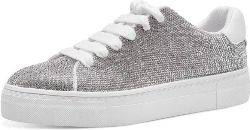 Tamaris Plateausneakers vrijetijdsschoen lage schoen veterschoen in zilver-glitterlook