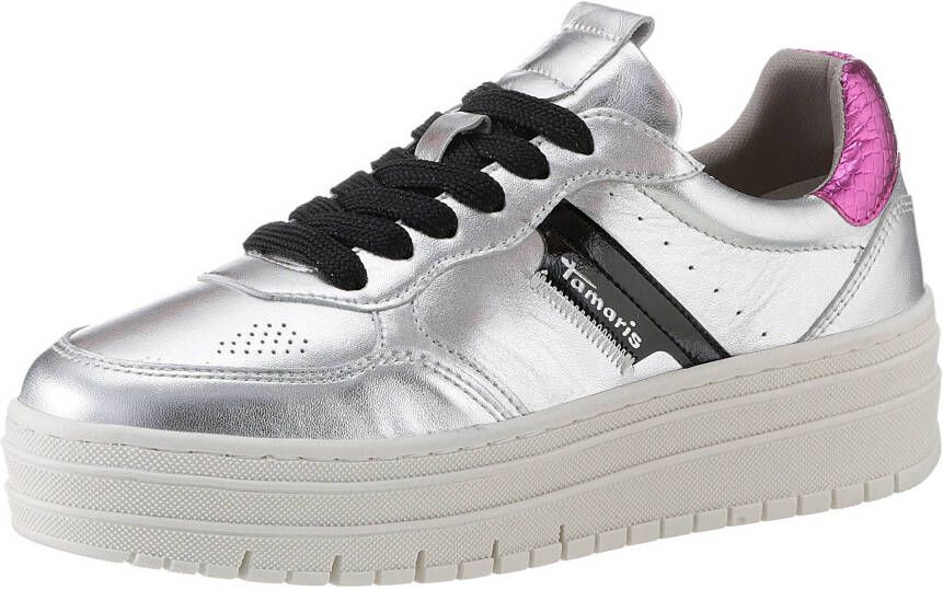 Tamaris Plateausneakers vrijetijdsschoen lage schoen veterschoen met decoratieve stiksels en perforatie - Foto 5