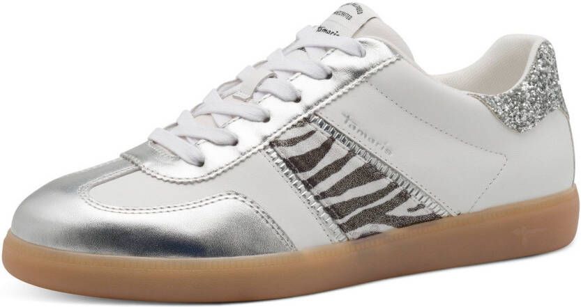 Tamaris Plateausneakers vrijetijdsschoen lage schoen veterschoen met glitter op de hiel
