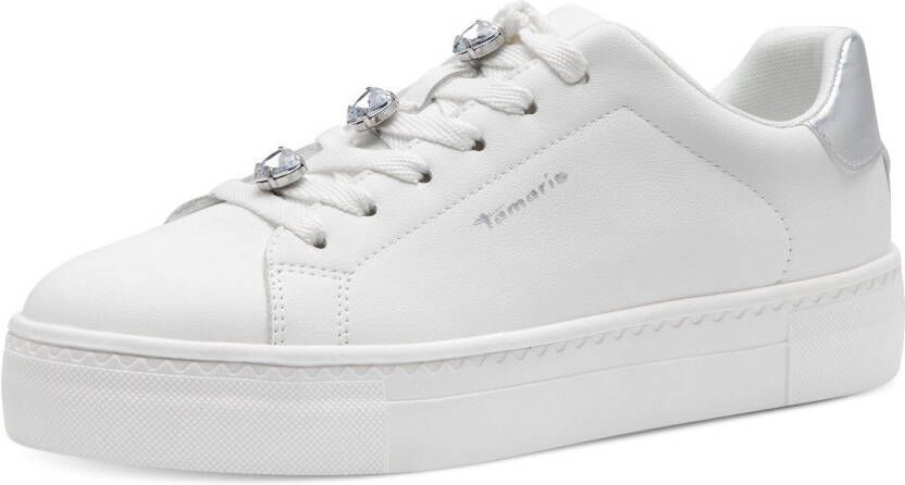 Tamaris Plateausneakers vrijetijdsschoen lage schoen veterschoen versierd met sierstenen