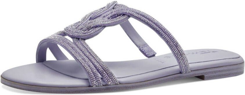 Tamaris Slippers feestdagmode zomerschoen met uitgebreide steentjesversiering